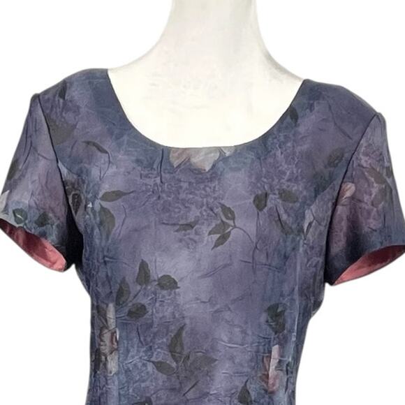 Taurus II Womens Dress Size 8 Petite Midi Vintage 80s Blue Purple Mauve Floral - Picture 2 of 8